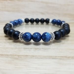 Black Onyx & Lapis Gemstone Stretch Bracelet